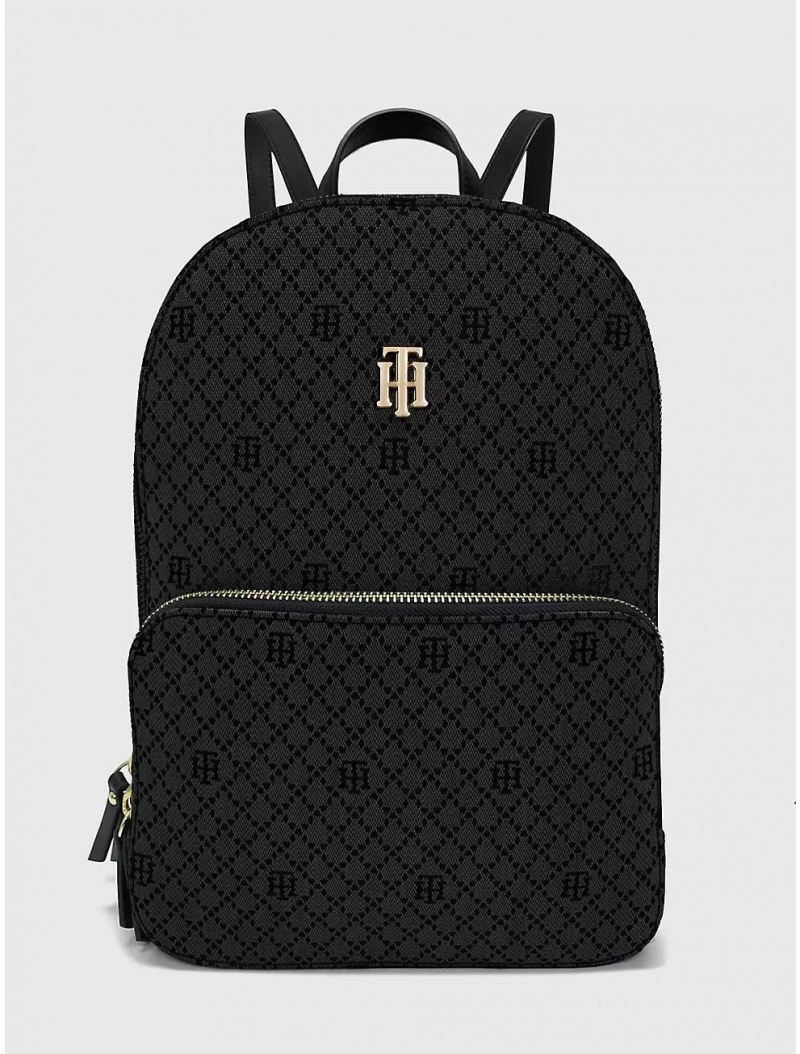 Tommy Hilfiger Diamond Jacquard Backpack Bags Black Tonal | 1276-MUGCY