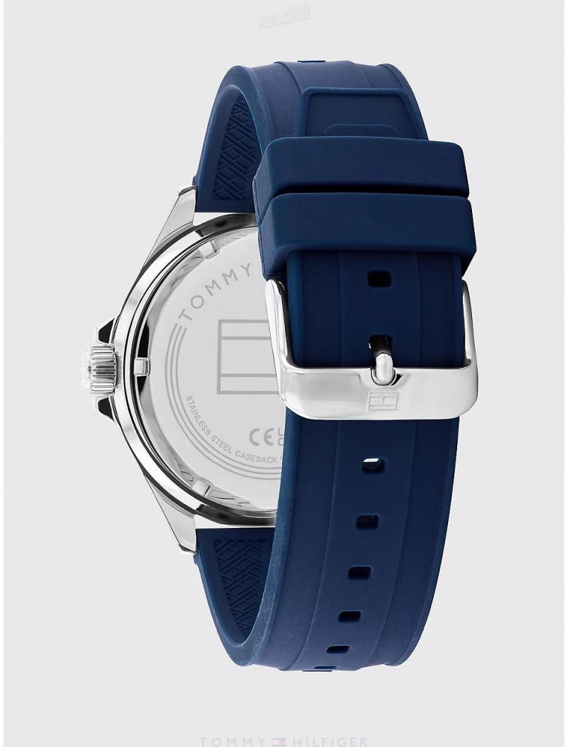 Tommy Hilfiger Diver Watch with Blue Silicone Strap Watches Blue | 4835-IHTZB