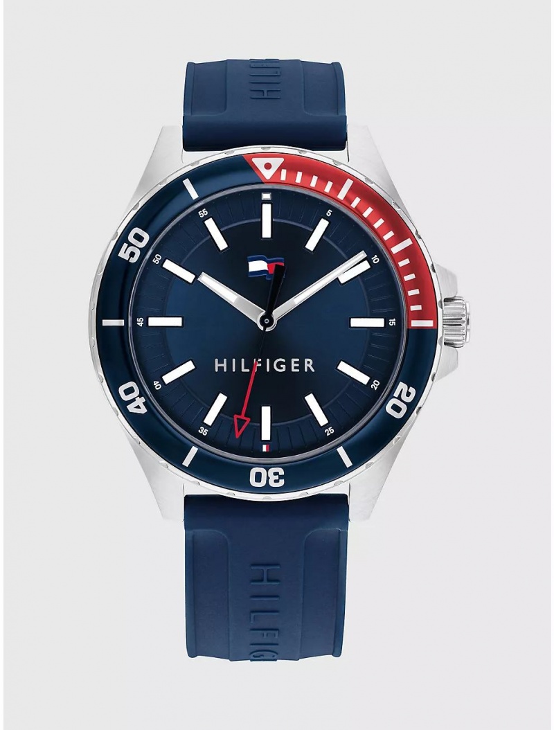 Tommy Hilfiger Diver Watch with Blue Silicone Strap Watches Blue | 4835-IHTZB