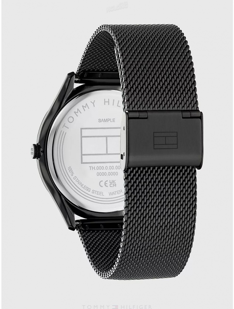 Tommy Hilfiger Dress Watch with Black Ion-Plated Mesh Bracelet Watches Black | 5074-USANB