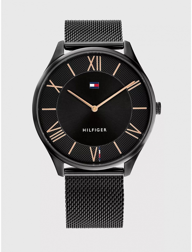 Tommy Hilfiger Dress Watch with Black Ion-Plated Mesh Bracelet Watches Black | 5074-USANB