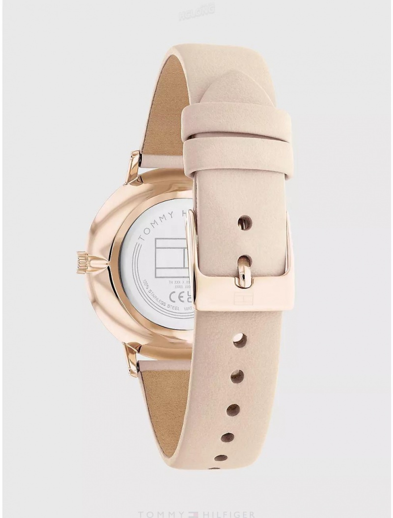 Tommy Hilfiger Dress Watch with Taupe Leather Strap Watches Taupe | 8702-OKMLC