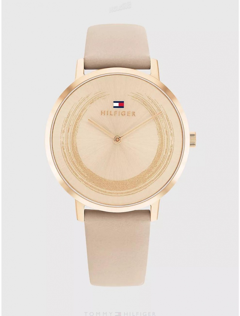 Tommy Hilfiger Dress Watch with Taupe Leather Strap Watches Taupe | 8702-OKMLC