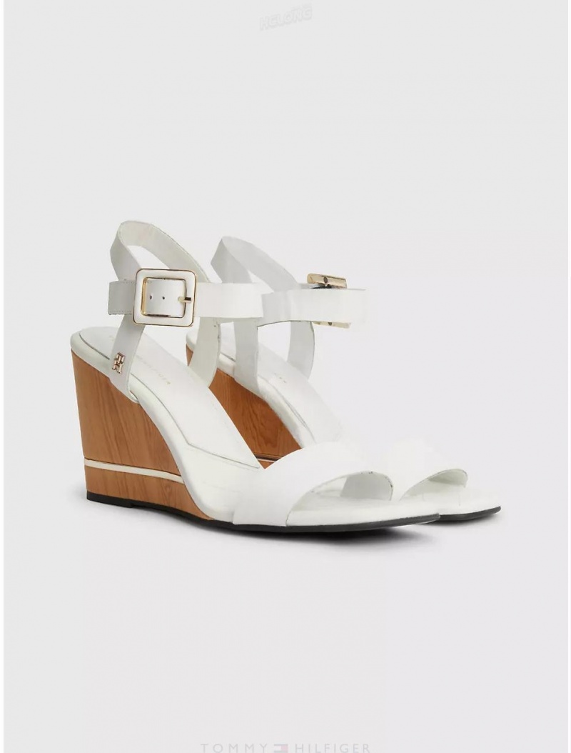 Tommy Hilfiger Elevated Wedge Sandal Shoes Ecru | 5386-UTAQM