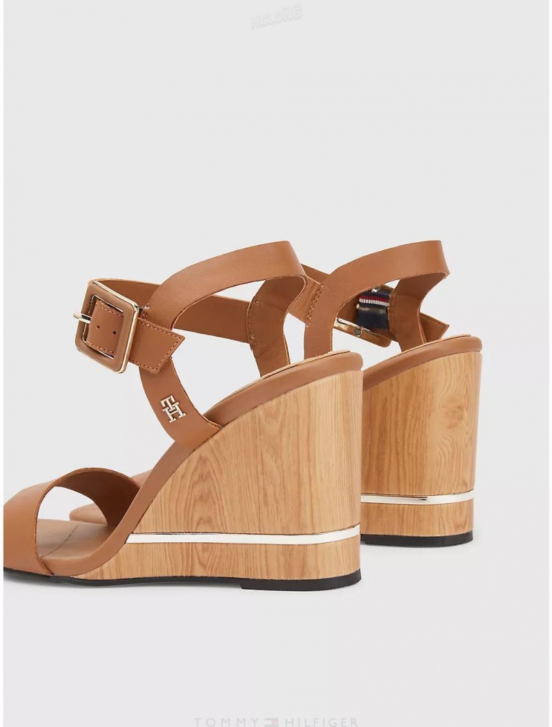 Tommy Hilfiger Elevated Wedge Sandal Shoes Summer Cognac | 0298-IUTYH