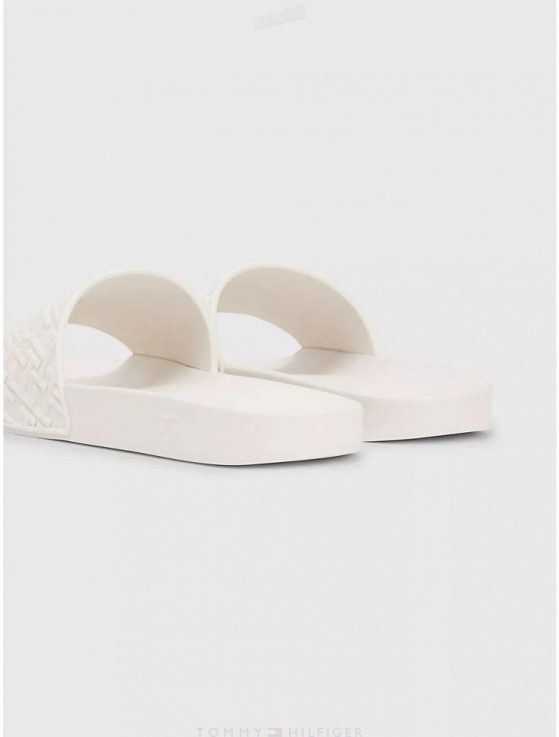 Tommy Hilfiger Embossed Pool Slide Shoes Feather White | 5349-YKRMC