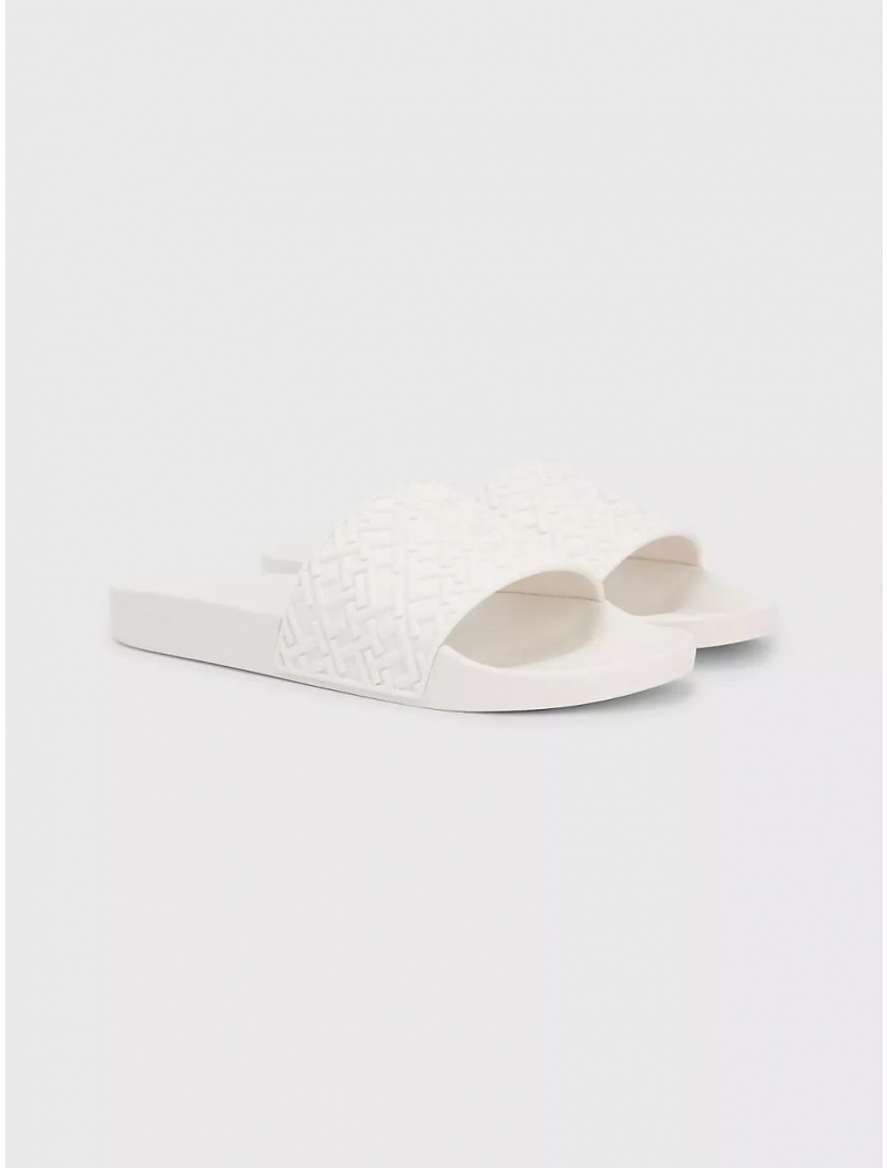 Tommy Hilfiger Embossed Pool Slide Shoes Feather White | 5349-YKRMC