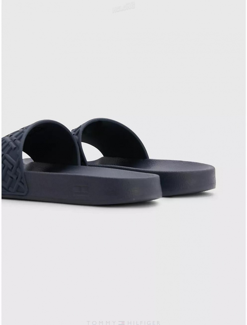 Tommy Hilfiger Embossed Pool Slide Shoes Space Blue | 4830-EBKWM