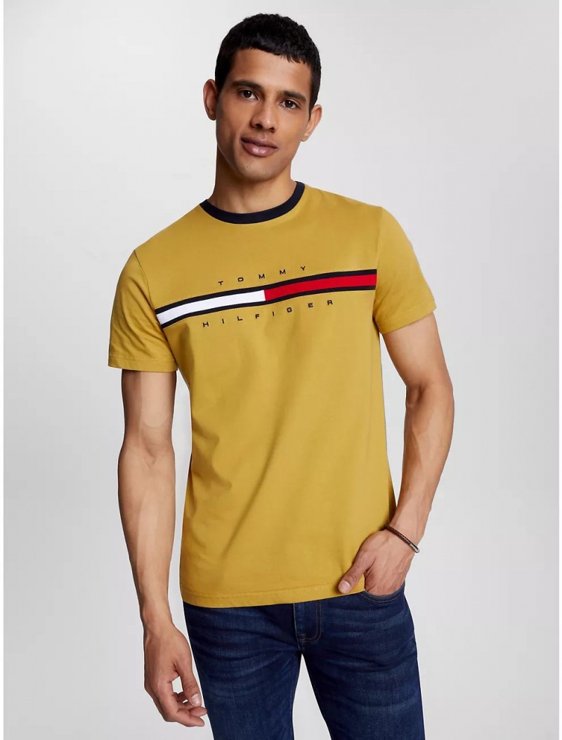 Tommy Hilfiger Embroidered Flag Stripe Logo T-Shirt T-Shirts Death Valley | 7132-VKSYT