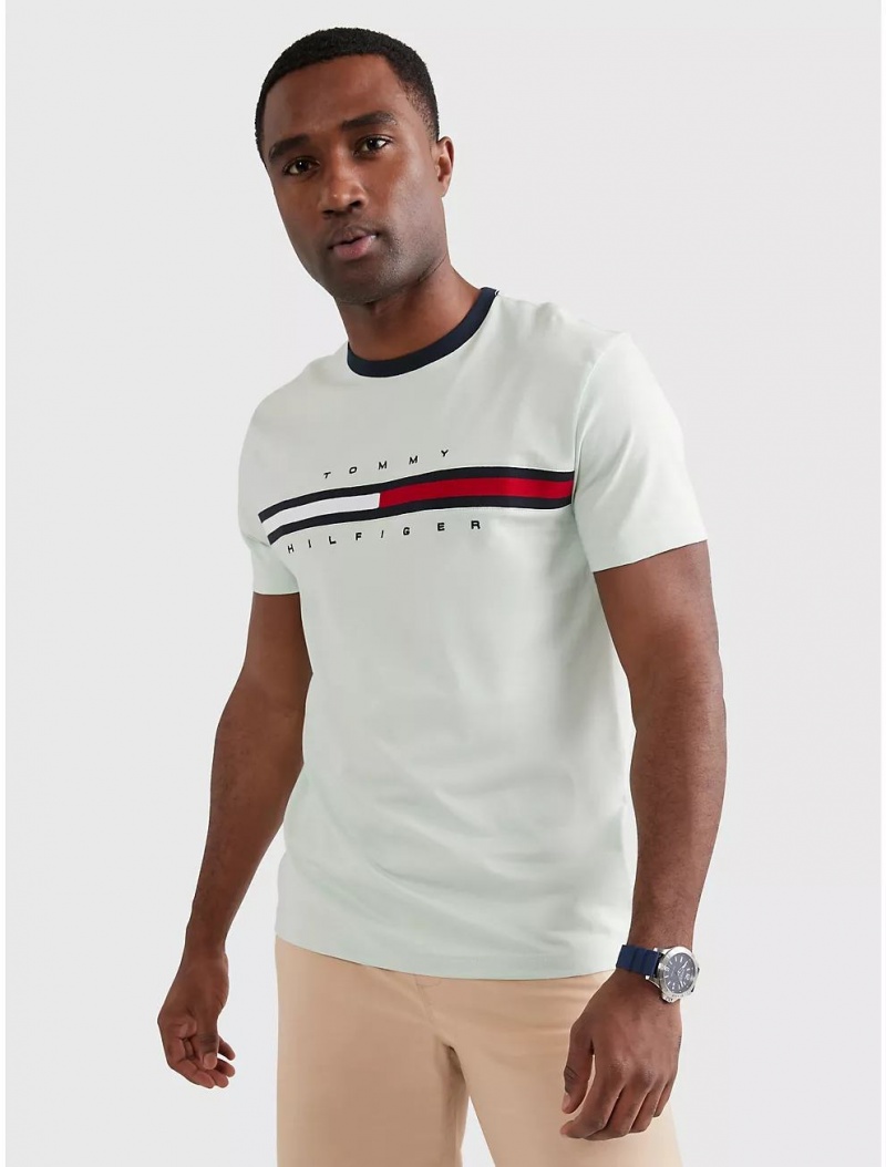 Tommy Hilfiger Embroidered Flag Stripe Logo T-Shirt T-Shirts Minty Essence | 0139-OVNJE