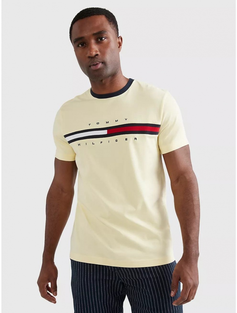 Tommy Hilfiger Embroidered Flag Stripe Logo T-Shirt T-Shirts Yellow Blossom | 3560-JYXOA