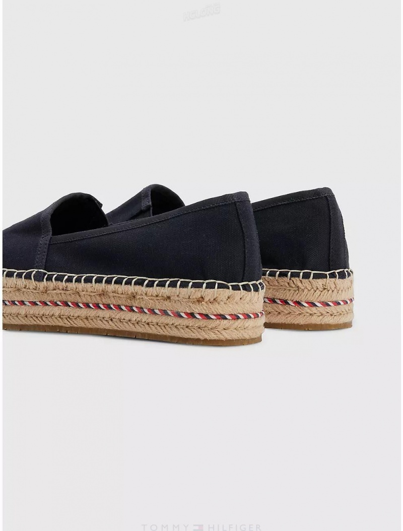 Tommy Hilfiger Embroidered Logo Platform Espadrille Shoes Space Blue | 3892-QHSTU