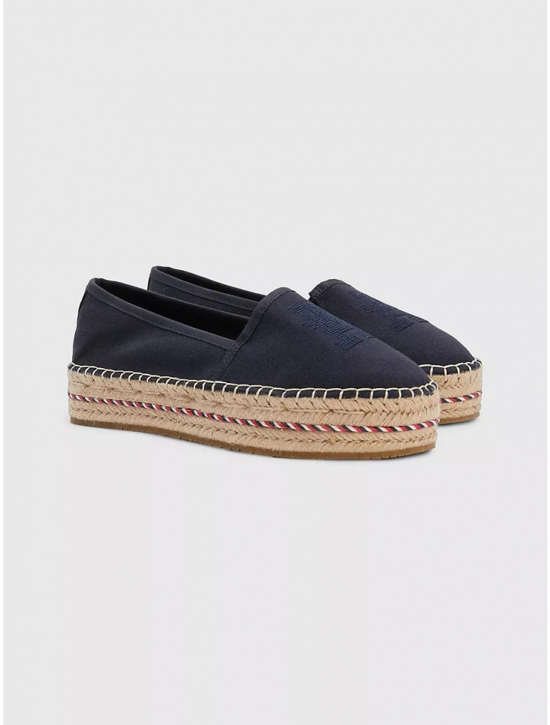 Tommy Hilfiger Embroidered Logo Platform Espadrille Shoes Space Blue | 3892-QHSTU