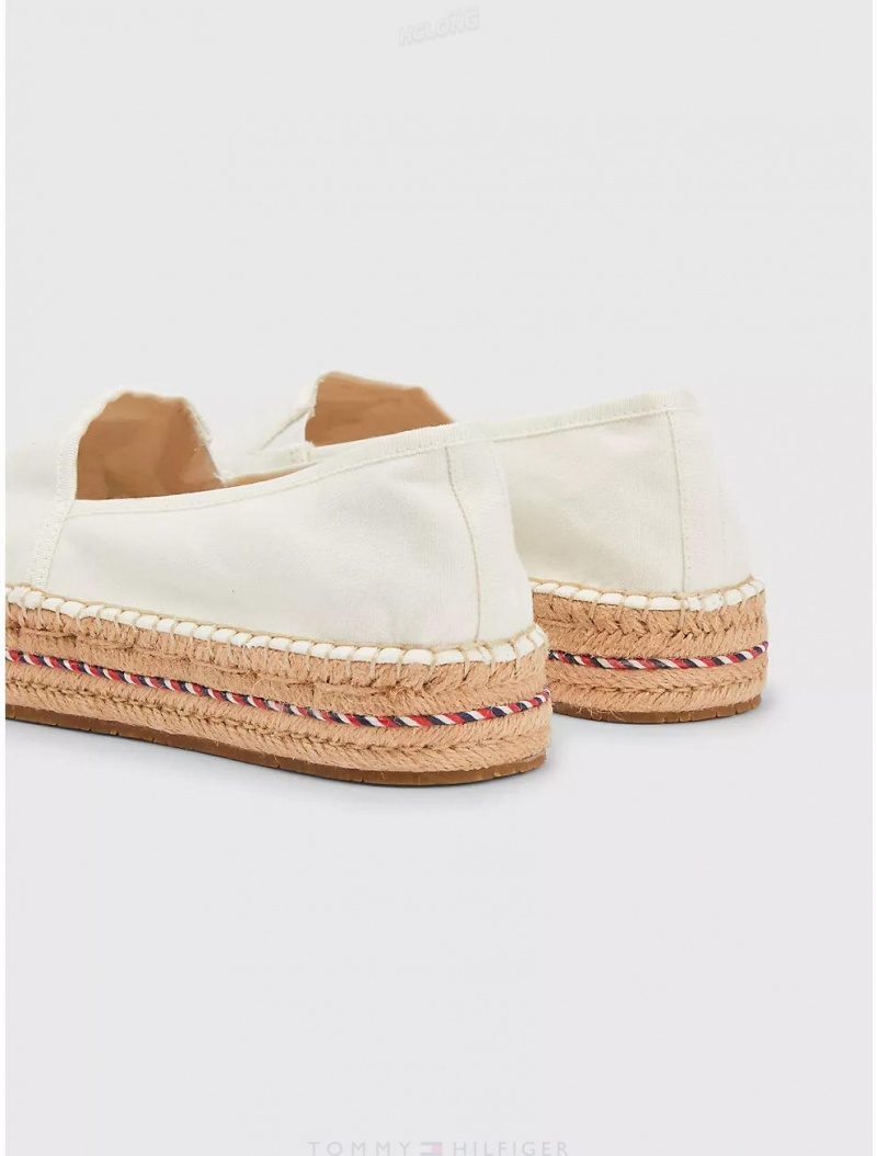 Tommy Hilfiger Embroidered Logo Platform Espadrille Shoes Ecru | 5672-BONSW