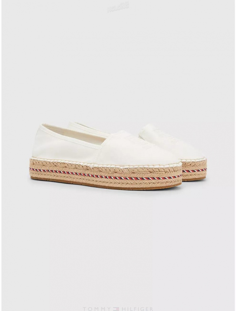 Tommy Hilfiger Embroidered Logo Platform Espadrille Shoes Ecru | 5672-BONSW