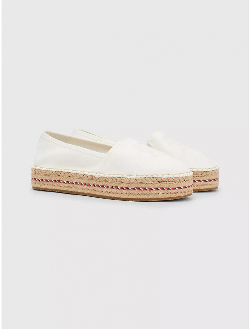 Tommy Hilfiger Embroidered Logo Platform Espadrille Shoes Ecru | 5672-BONSW