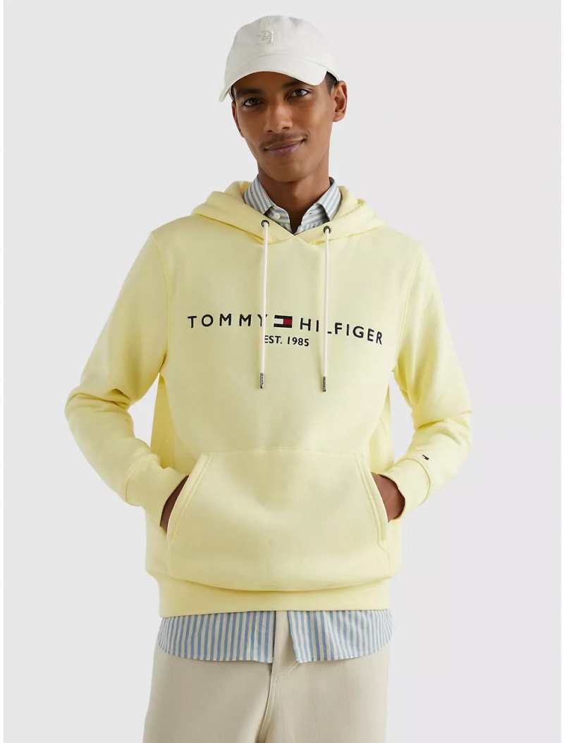 Tommy Hilfiger Embroidered Tommy Logo Hoodie Hoodies & Sweatshirts Yellow Mist | 8726-JMRUW