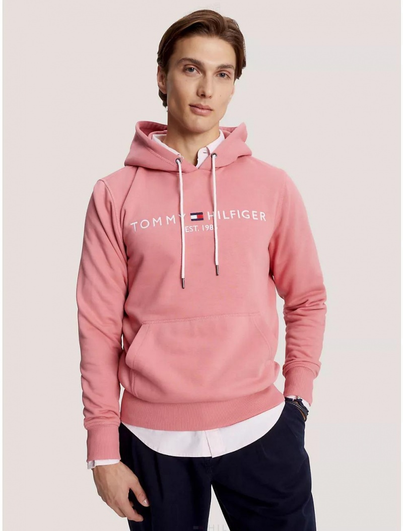 Tommy Hilfiger Embroidered Tommy Logo Hoodie Hoodies & Sweatshirts Pink Blossom | 4132-LBRCS