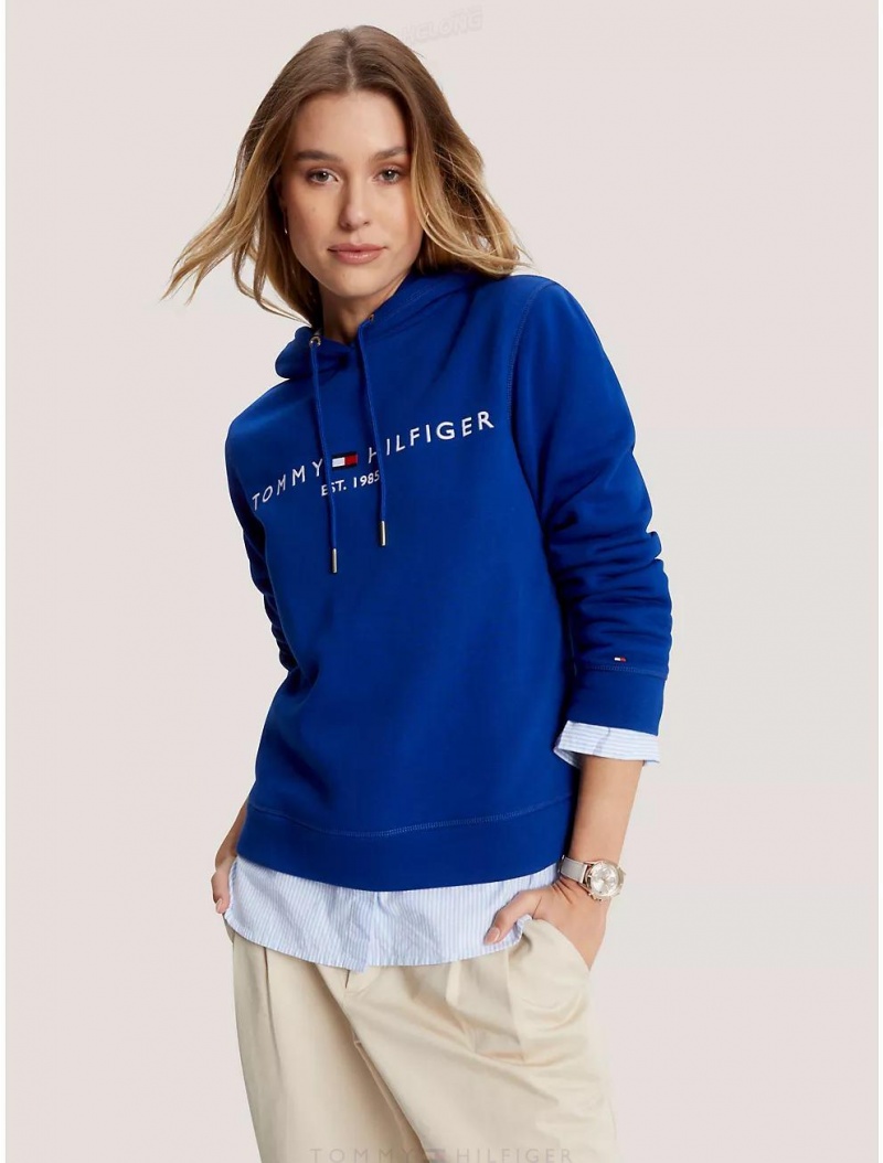 Tommy Hilfiger Embroidered Tommy Logo Hoodie Hoodies & Sweatshirts Midnight Blue | 1560-DHBGM