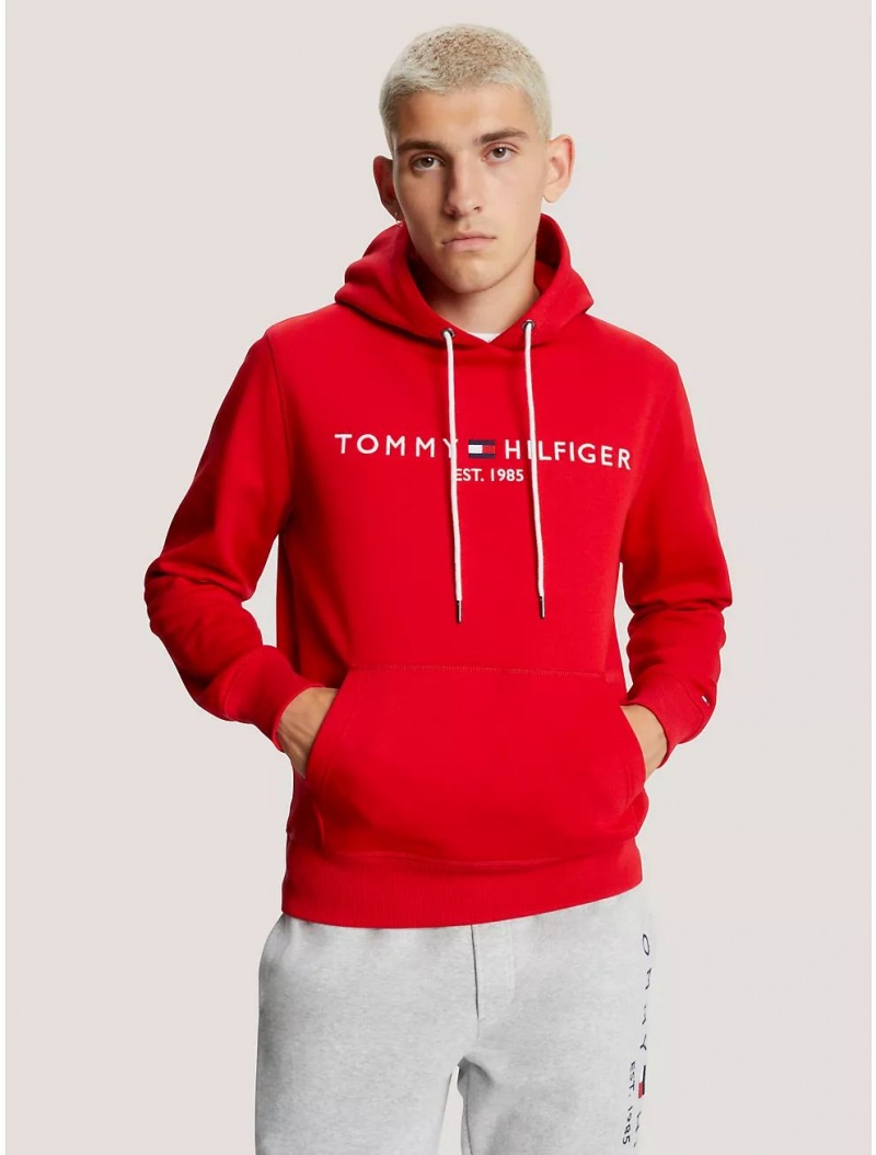 Tommy Hilfiger Embroidered Tommy Logo Hoodie Hoodies & Sweatshirts Primary Red | 6318-UYSOW