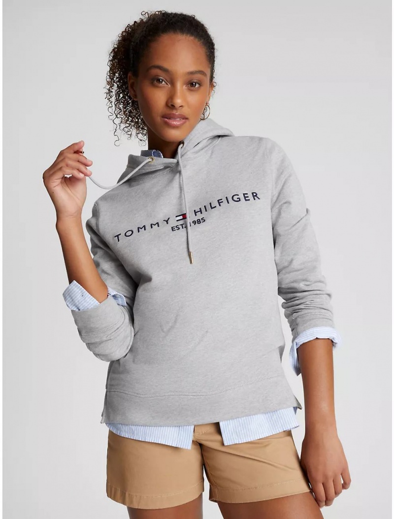 Tommy Hilfiger Embroidered Tommy Logo Hoodie Hoodies & Sweatshirts BC16 Grey Heather | 9502-EXDZT