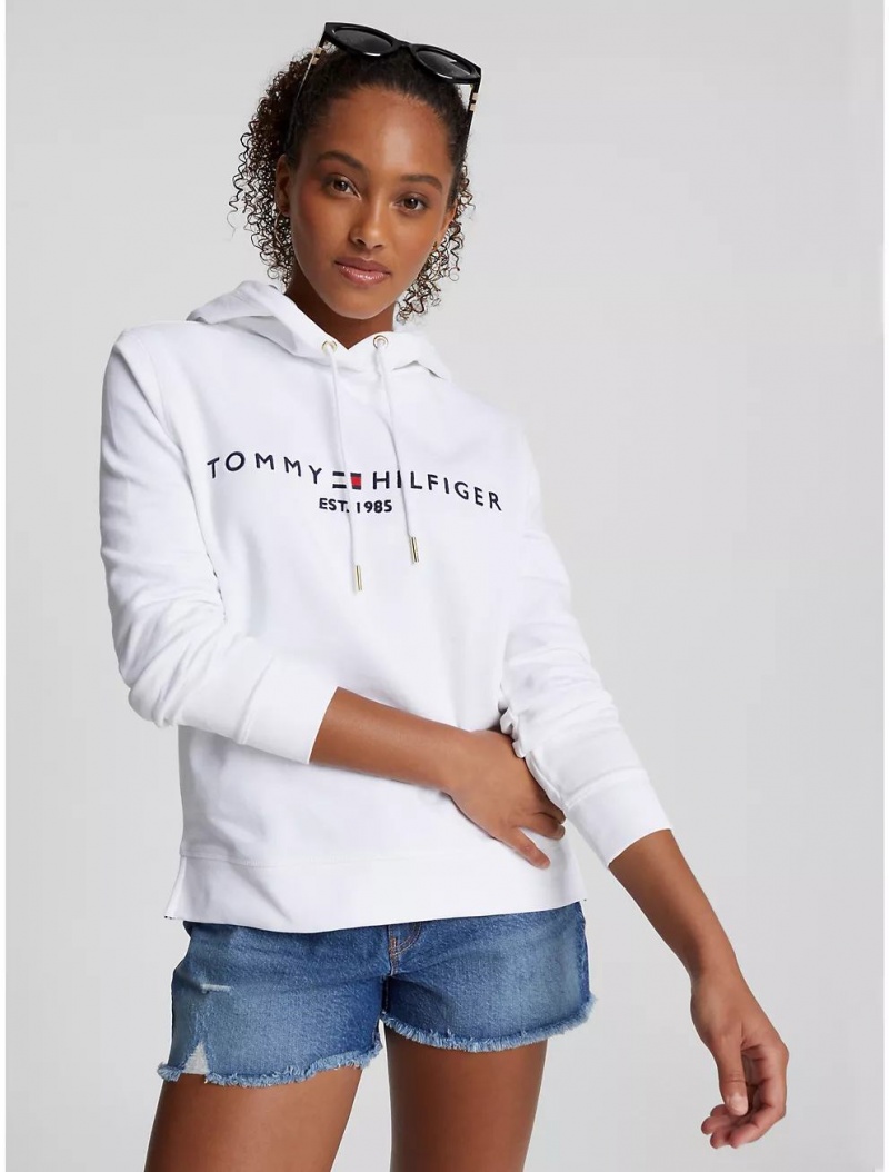 Tommy Hilfiger Embroidered Tommy Logo Hoodie Hoodies & Sweatshirts Optic White | 1286-GOEKA