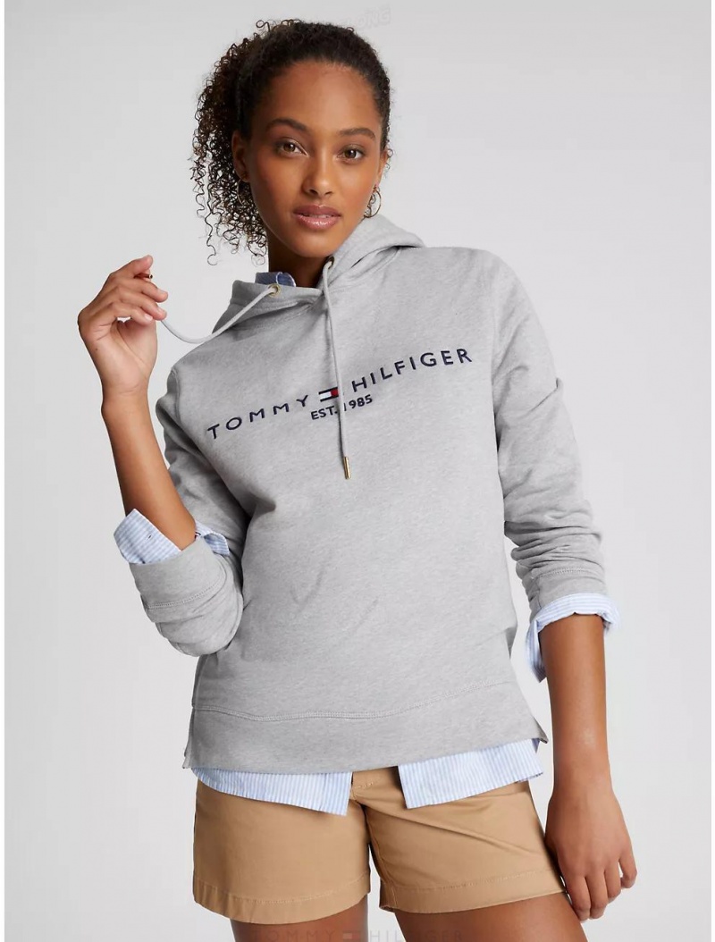 Tommy Hilfiger Embroidered Tommy Logo Hoodie Hoodies & Sweatshirts Grey Heather | 3270-SBTDV