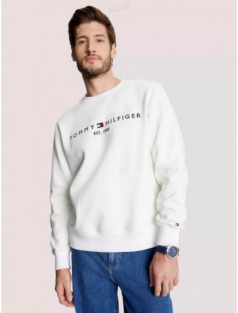 Tommy Hilfiger Embroidered Tommy Logo Sweatshirt Hoodies & Sweatshirts Fresh White | 6784-PCXUD