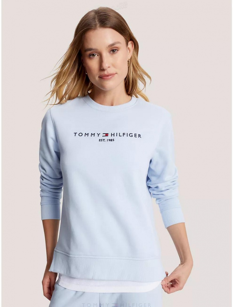 Tommy Hilfiger Embroidered Tommy Logo Sweatshirt Hoodies & Sweatshirts Breezy Blue | 4806-VIKBF