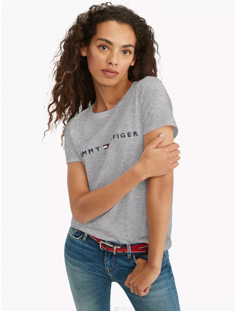 Tommy Hilfiger Embroidered Tommy Logo T-Shirt T-Shirts & Polos Grey Heather | 7215-MFTIR