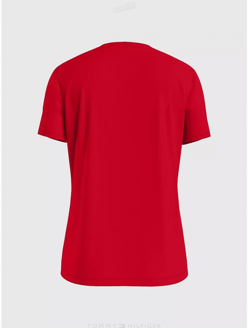 Tommy Hilfiger Embroidered Tommy Logo T-Shirt T-Shirts & Polos Primary Red | 1239-VKLYU