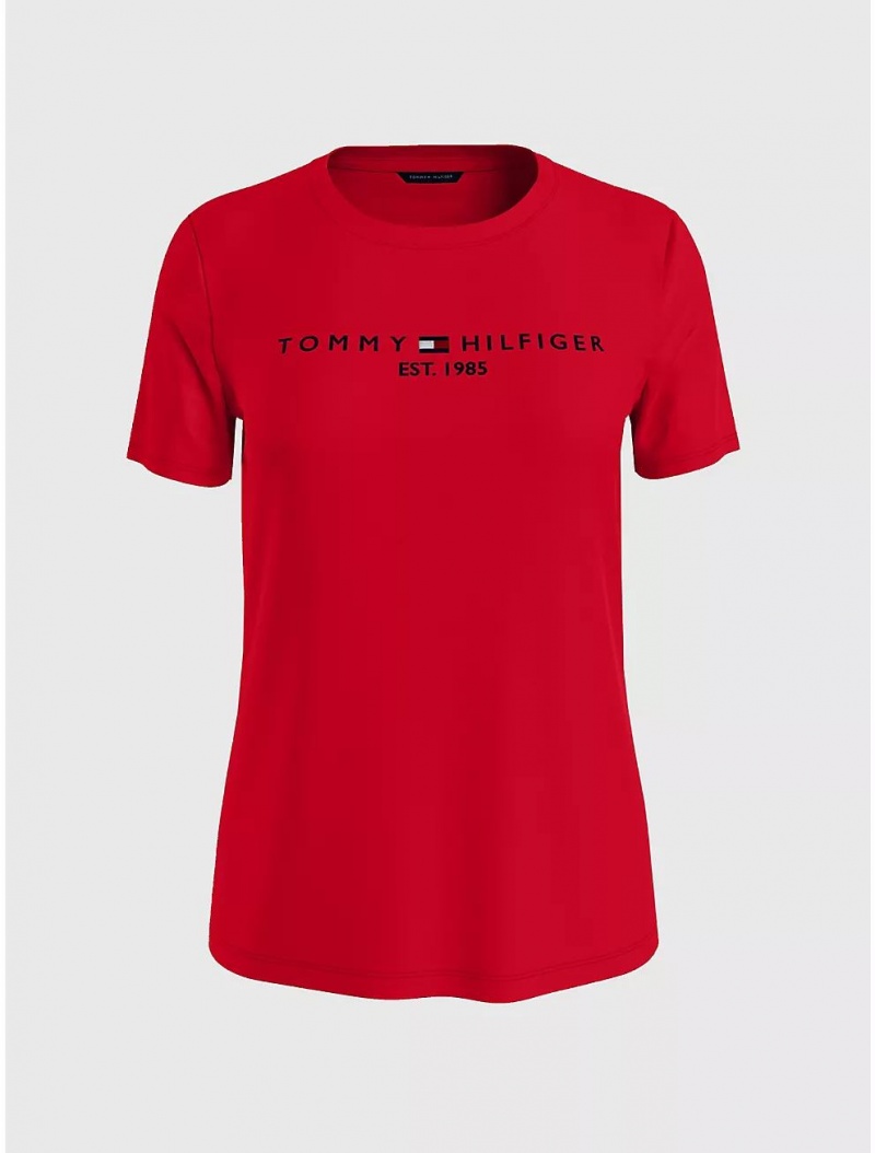 Tommy Hilfiger Embroidered Tommy Logo T-Shirt T-Shirts & Polos Primary Red | 1239-VKLYU