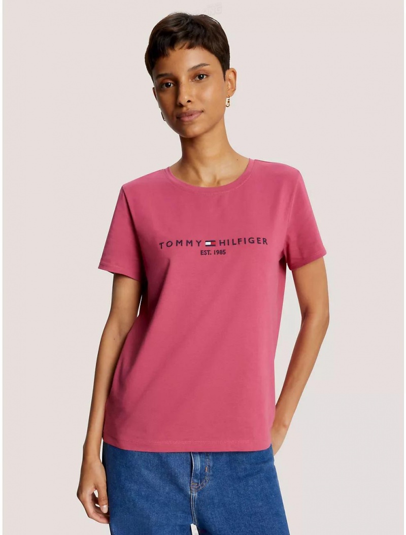 Tommy Hilfiger Embroidered Tommy Logo T-Shirt T-Shirts & Polos Florida Coral | 7984-TAPCF