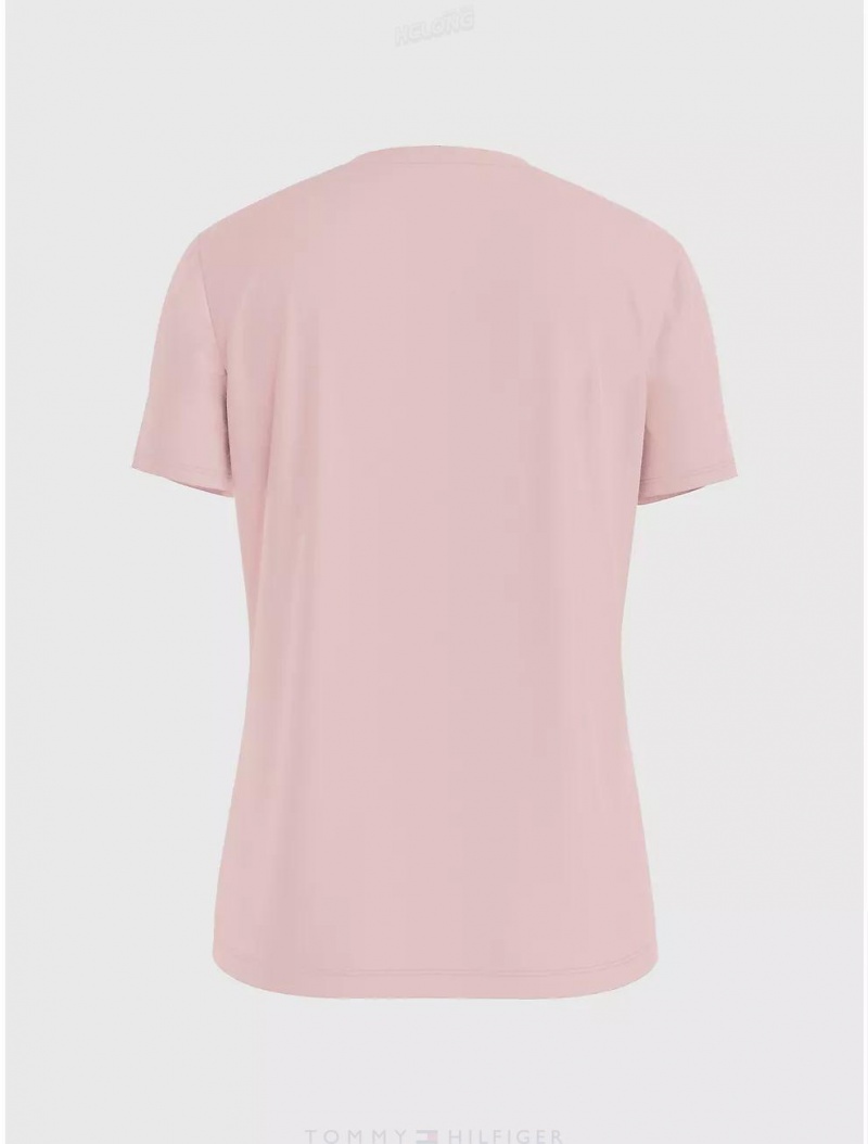 Tommy Hilfiger Embroidered Tommy Logo T-Shirt T-Shirts & Polos Glacier Pink | 0693-XZRME