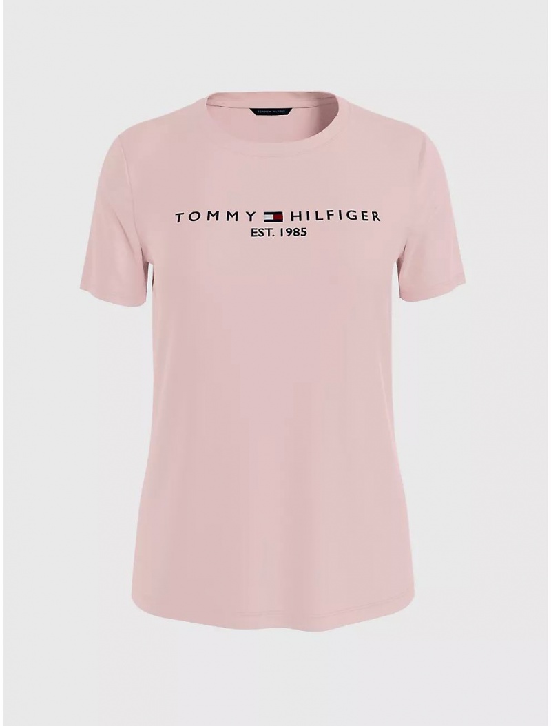 Tommy Hilfiger Embroidered Tommy Logo T-Shirt T-Shirts & Polos Glacier Pink | 0693-XZRME