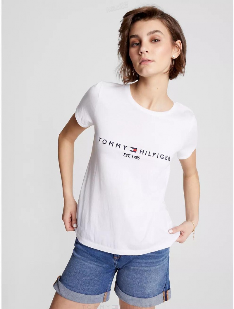 Tommy Hilfiger Embroidered Tommy Logo T-Shirt T-Shirts & Polos Fresh White | 0758-TBGYS