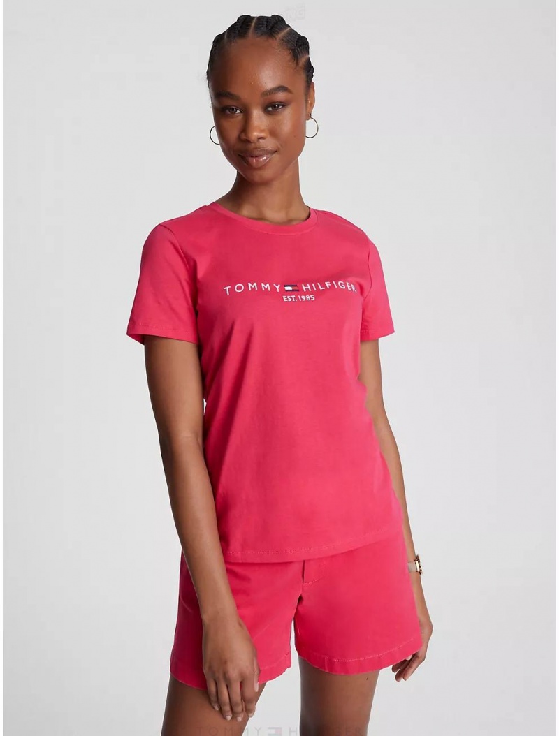 Tommy Hilfiger Embroidered Tommy Logo T-Shirt T-Shirts & Polos Pink Splendor | 3062-RXUOV