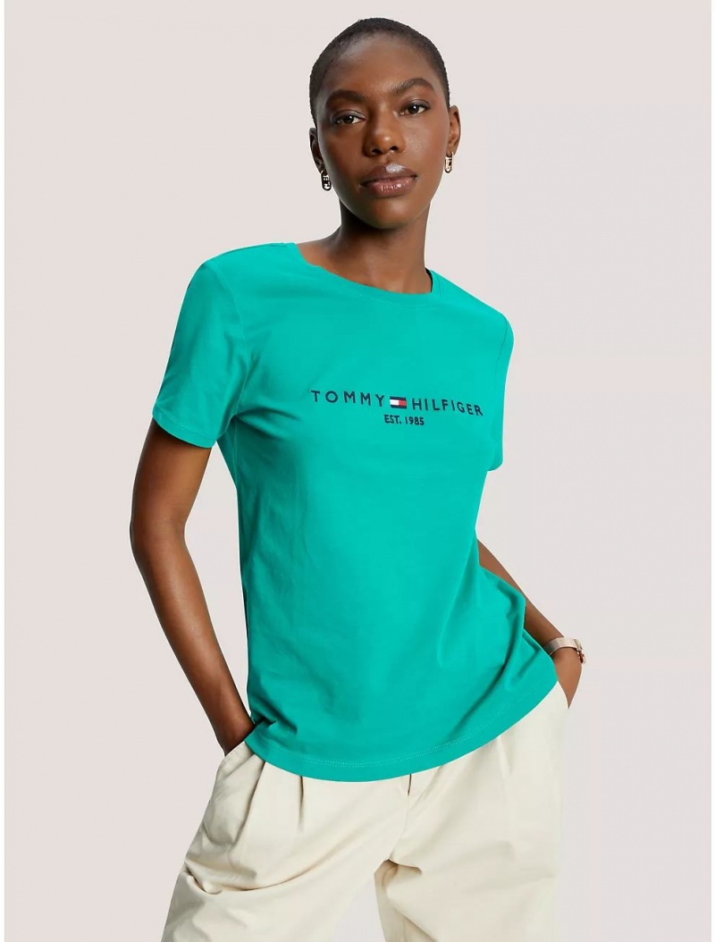 Tommy Hilfiger Embroidered Tommy Logo T-Shirt T-Shirts & Polos Courtside Green | 8547-NQPKO