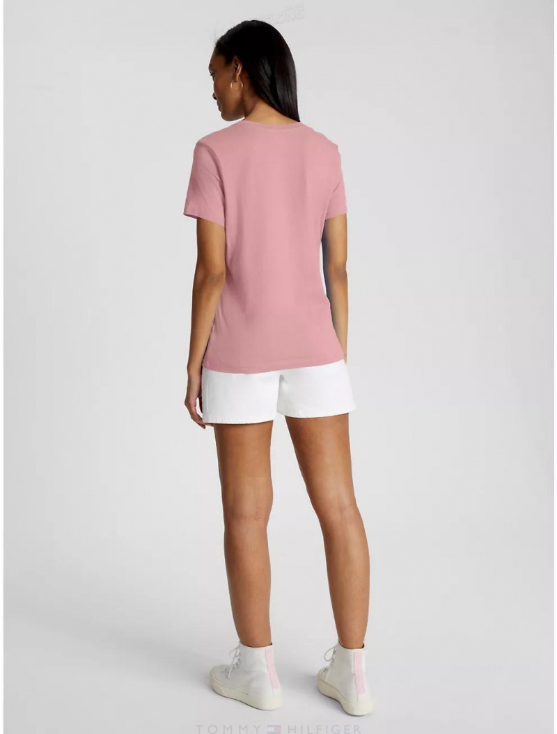 Tommy Hilfiger Embroidered Tommy Logo T-Shirt T-Shirts & Polos Soothing Pink | 5234-ZEYST