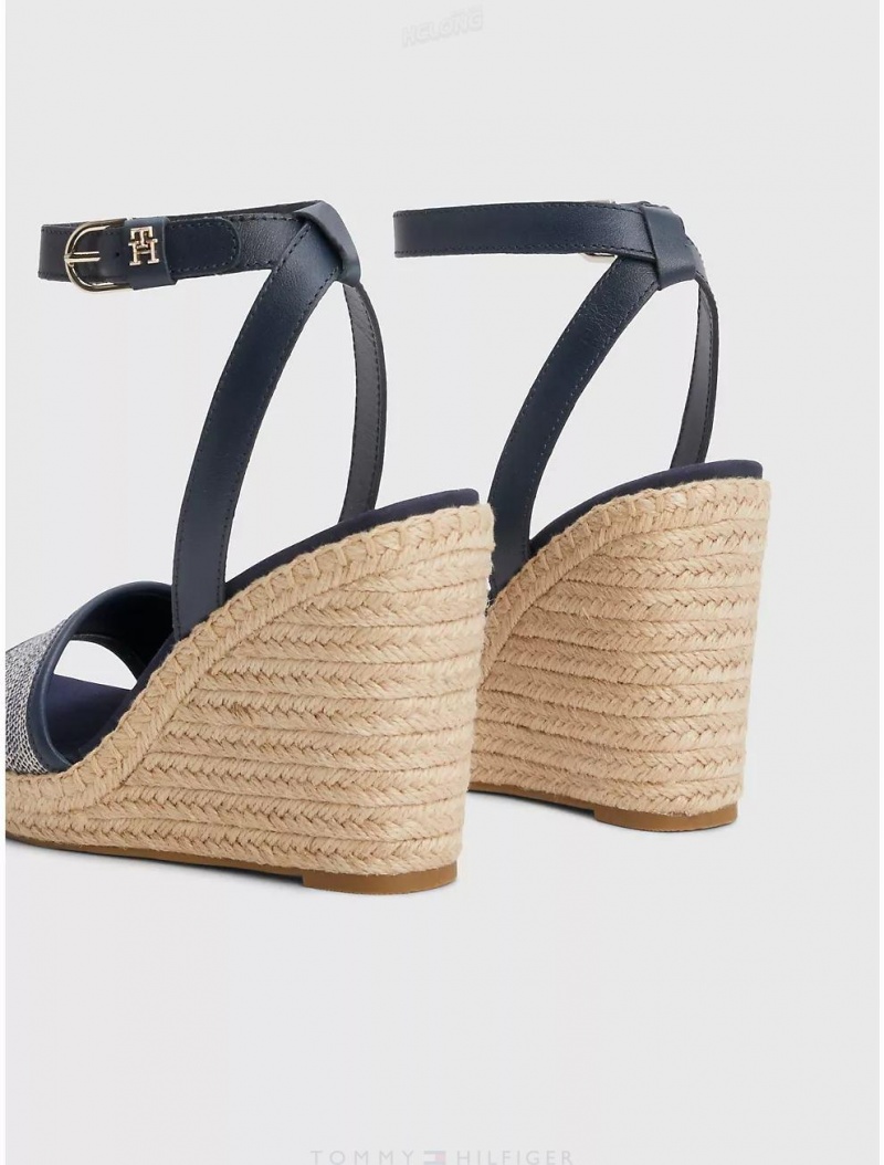 Tommy Hilfiger Espadrille Wedge with Leather Straps Shoes Space Blue | 8712-NRXCJ