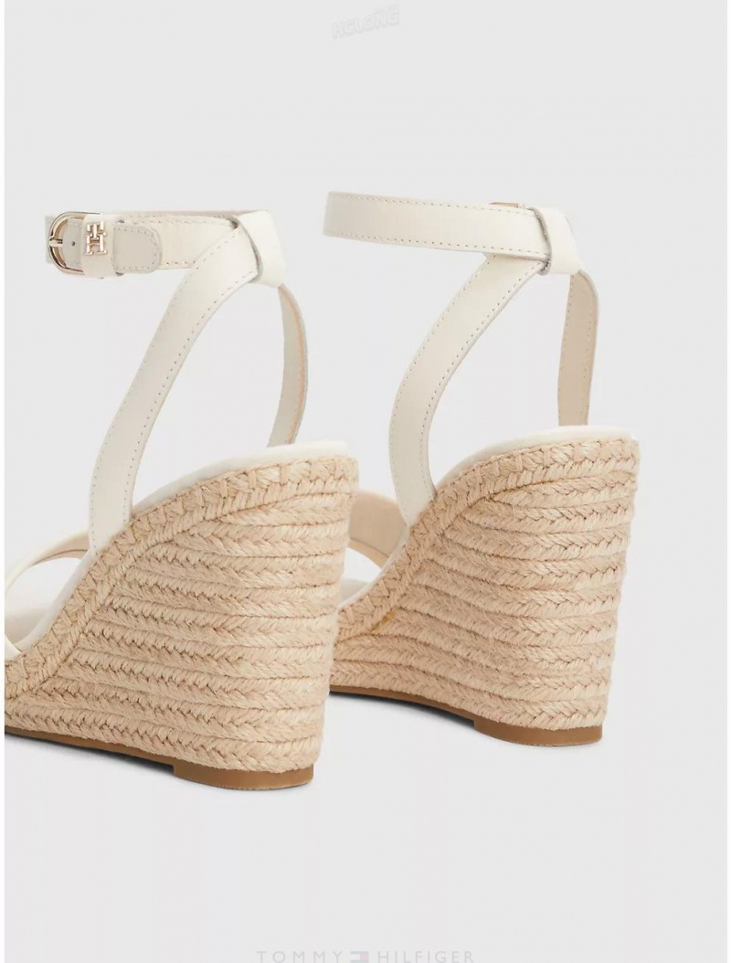 Tommy Hilfiger Espadrille Wedge with Leather Straps Shoes Sugarcane | 1704-PRQKZ