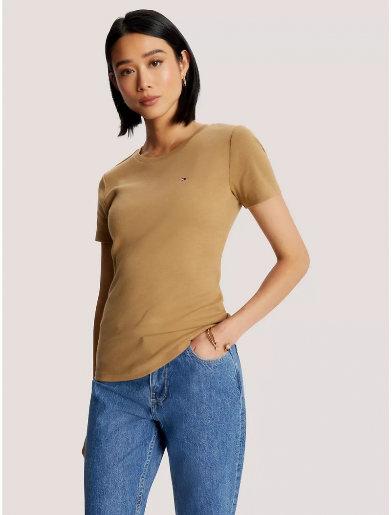 Tommy Hilfiger Essential Favorite Crewneck T-Shirt T-Shirts & Polos Pinecone Tan | 7154-XYWPC