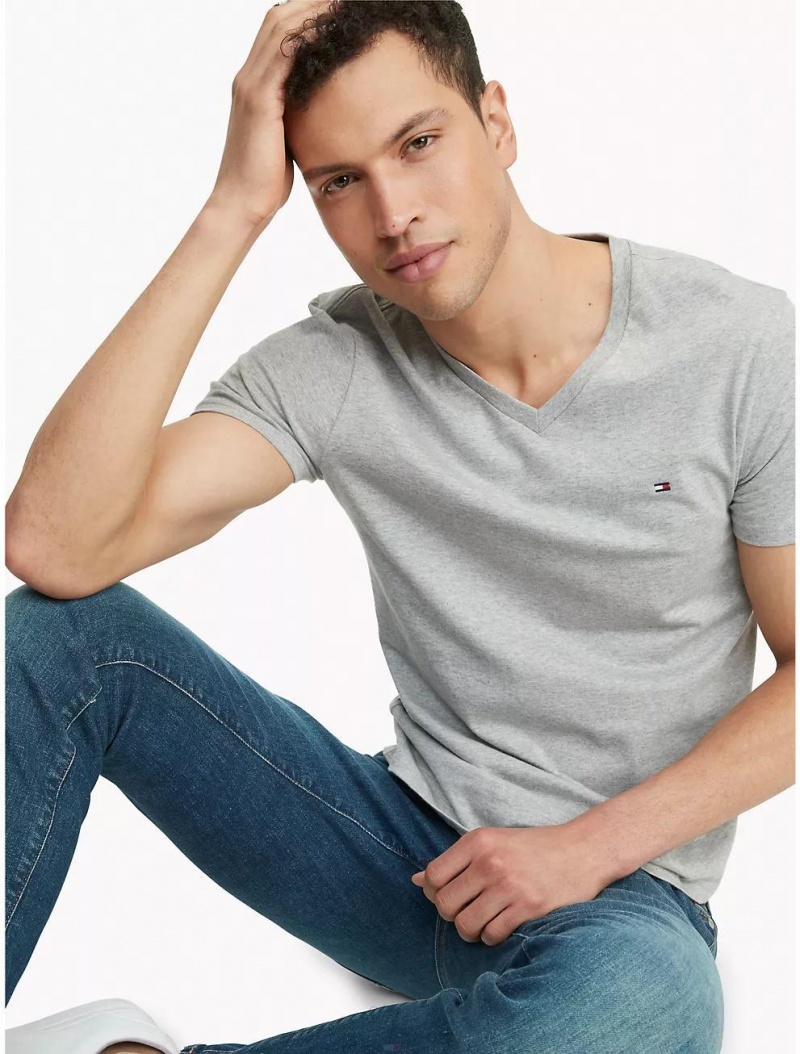 Tommy Hilfiger Essential V-Neck T-Shirt T-Shirts B10 Grey Heather | 7139-YVAJW