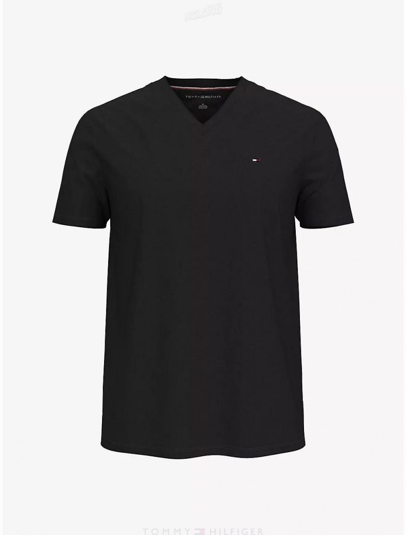 Tommy Hilfiger Essential V-Neck T-Shirt T-Shirts Th Deep Black | 8460-GMKDX