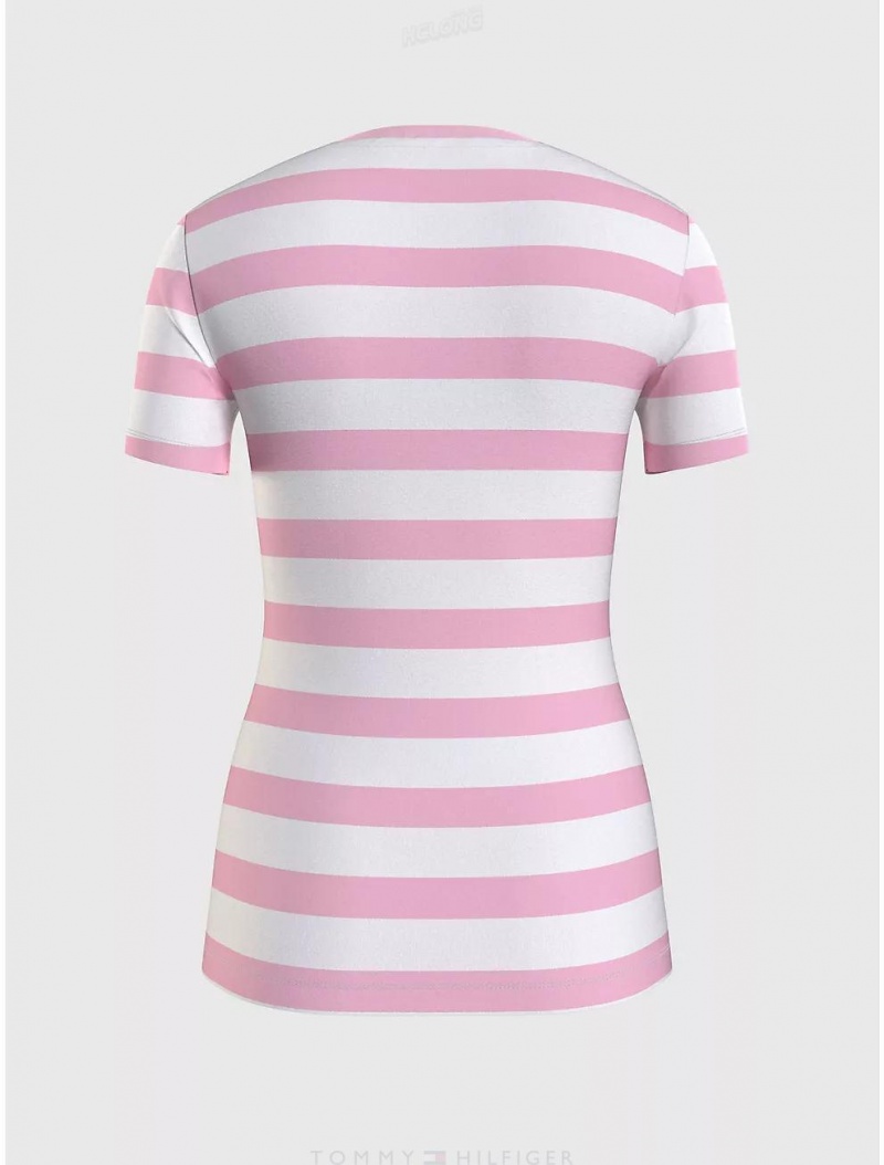 Tommy Hilfiger Favorite Crewneck Stripe T-Shirt T-Shirts & Polos Pastel Pink Multi | 9718-FIDQV