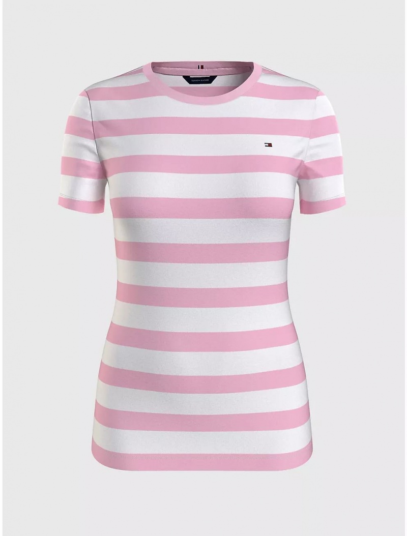 Tommy Hilfiger Favorite Crewneck Stripe T-Shirt T-Shirts & Polos Pastel Pink Multi | 9718-FIDQV