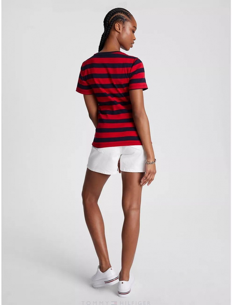 Tommy Hilfiger Favorite Crewneck Stripe T-Shirt T-Shirts & Polos Primary Red Multi | 0174-NIFAU