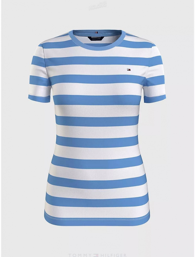 Tommy Hilfiger Favorite Crewneck Stripe T-Shirt T-Shirts & Polos Blue Burst Multi | 6157-BCOAP