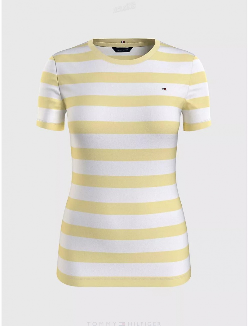 Tommy Hilfiger Favorite Crewneck Stripe T-Shirt T-Shirts & Polos Yellow Blossom Multi | 2953-PZLUO