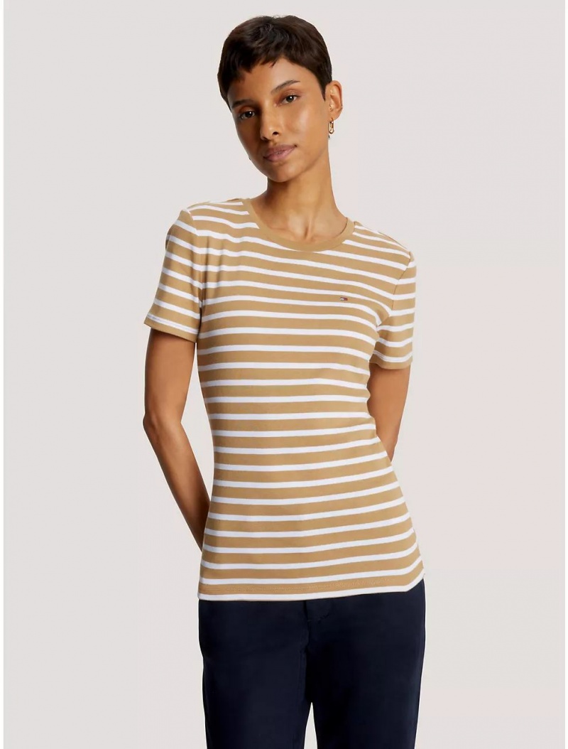 Tommy Hilfiger Favorite Stripe T-Shirt T-Shirts & Polos Pinecone Tan Multi | 2485-NAKJP